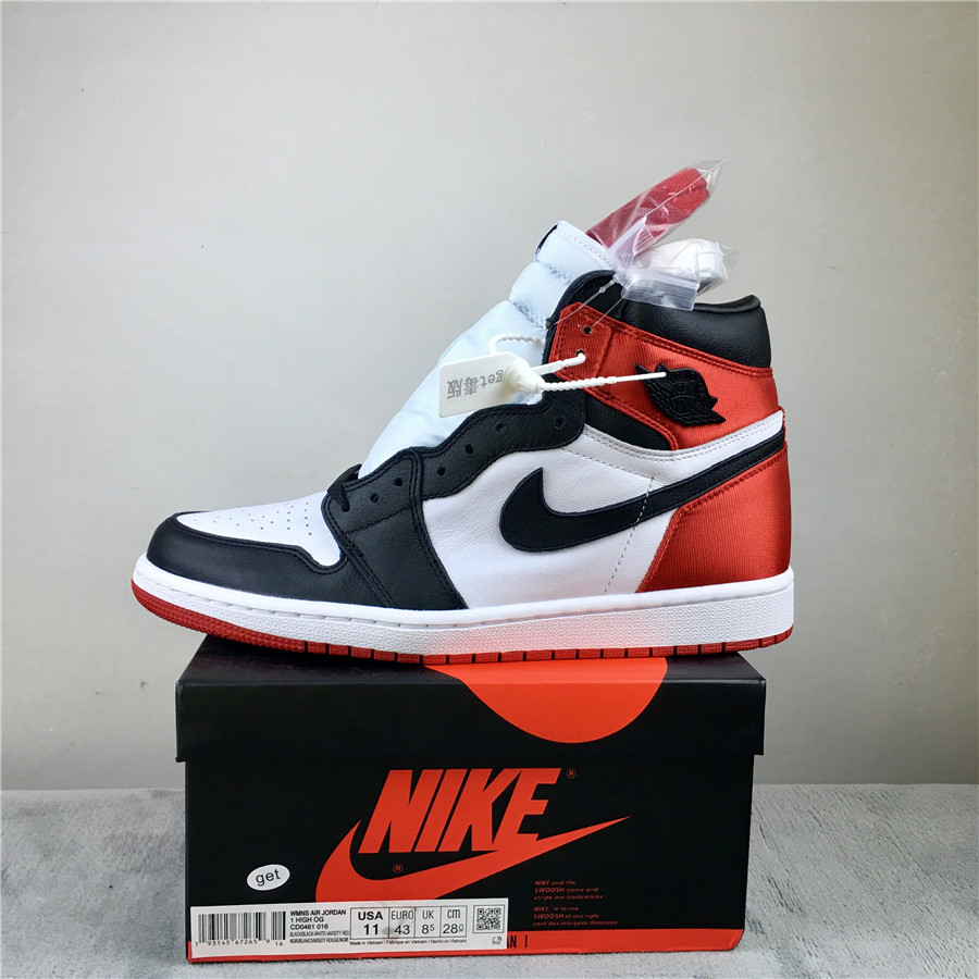 2019 Men Air Jordan 1 Satin WMNS BLACK TOE White Red Shoes - Click Image to Close